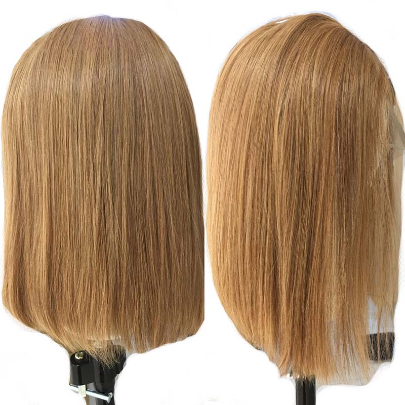 Ali Annabelle #27 Colored Human Hair Wigs Caramel Blonde Straight Short Bob Lace Front Wig