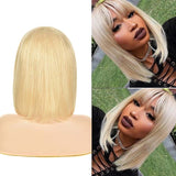 Ali Annabelle Blonde Straight Human Hair Wig with Bangs 613 Glueless Non Lace Short Bob Wigs