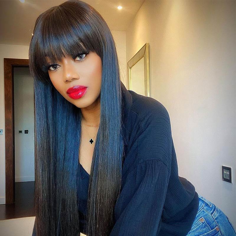 Ali Annabelle Brazilian Full Machine Made Straight Human Hair Wigs With Bangs