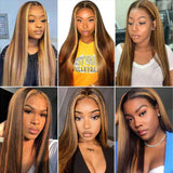 Ali Annabelle Ombre Highlight Brown Honey Blonde Premade Straight Lace Front Human Hair Wigs