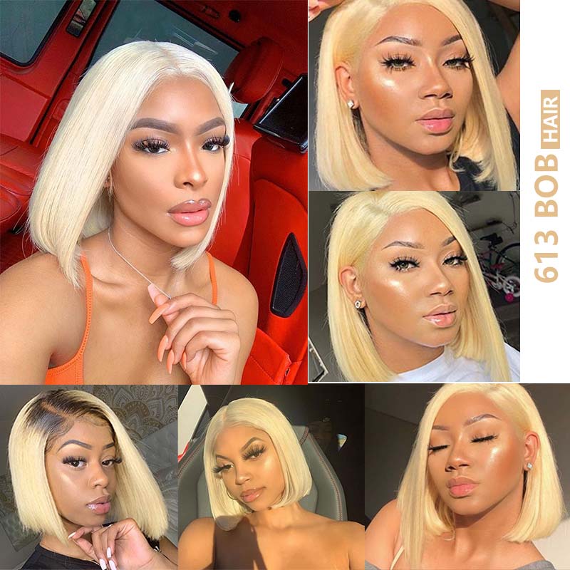 Ali Annabelle 613 Honey Blonde Short Bob Wig Straight Virgin Human Hair Wigs Blunt Cut Lace Frontal Wig