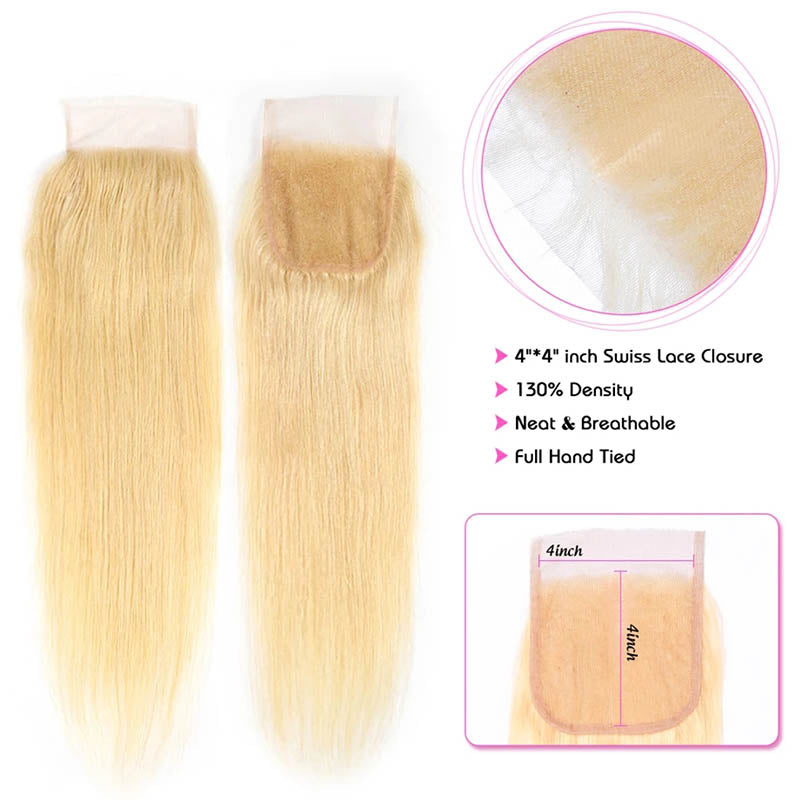 Ali Annabelle Bone Straight 613 Blonde Human Hair Bundles With Closure Quick Weave Sew In Styles