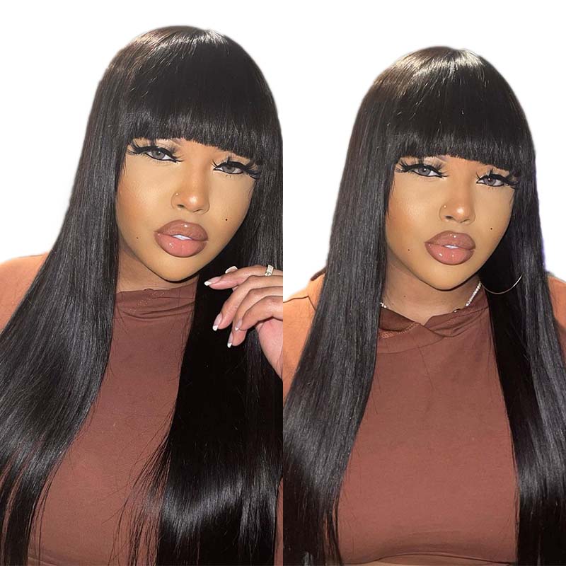 Ali Annabelle 13x4 Straight Lace Front Human Hair Wigs with Bangs 150% Density