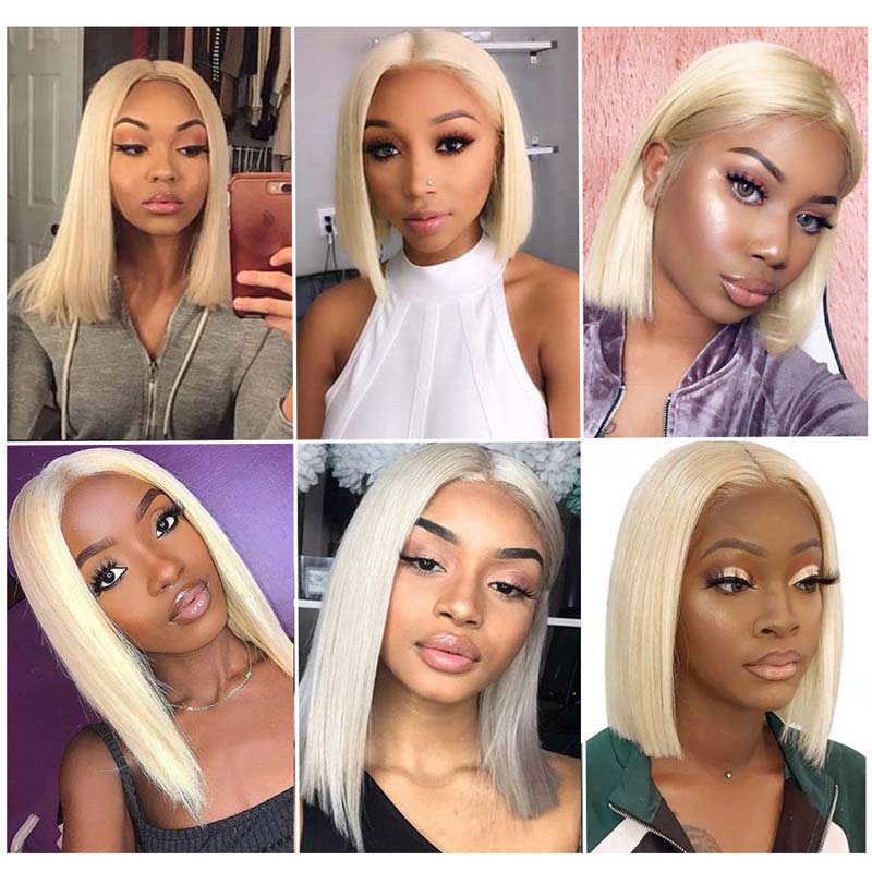 Ali Annabelle Honey Blonde Blunt Cut Bob Straight Lace Front Human Hair Wigs 613 Short Bob Wig