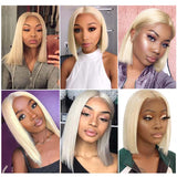 Ali Annabelle Honey Blonde Blunt Cut Bob Straight Lace Front Human Hair Wigs 613 Short Bob Wig