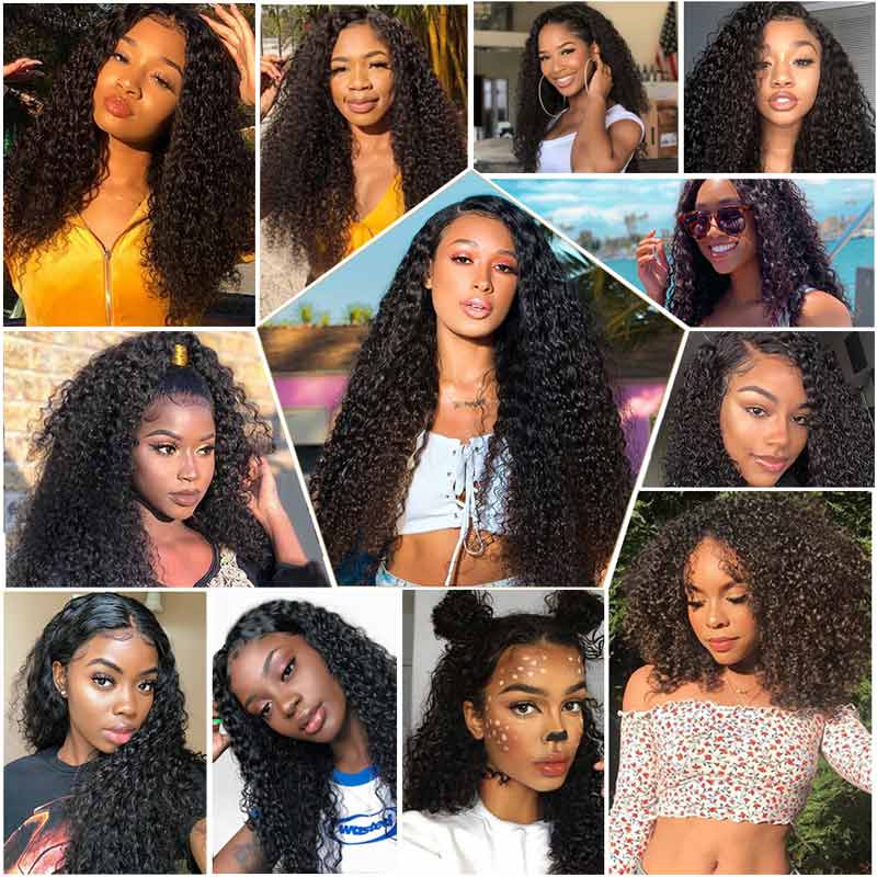 Ali Annabelle Virgin Human Hair Weave 10-26inch Kinky Culry Hair Bundles with 4x4 Swiss Lace Closure