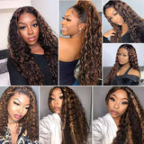 Ali Annabelle Highlight Wig Brown Honey Blonde Water Wave 4x4 Lace Front Human Hair Wigs