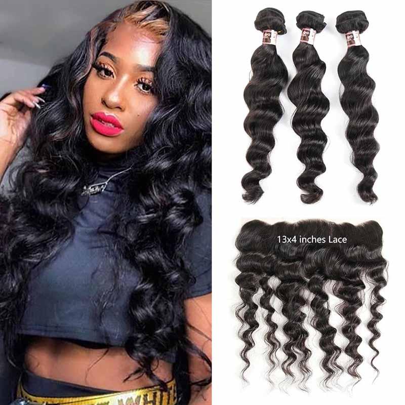 Ali Annabelle Loose Wave with Ear To Ear Frontal Closure Human Hair Weave Bundles