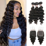 Ali Annabelle Brazilian Loose Wave Human Hair Weave Bundles With Closure