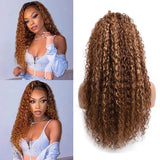 Ali Annabelle Highlight Honey Blonde on Brown Hair Water Wave 4x4 13x4 Human Hair Wigs