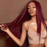 Ali Annabelle 99J Burgundy Red Straight T Part Lace Human Hair Wigs