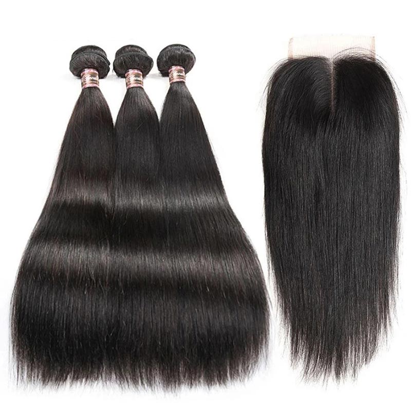 Ali Annabelle Brazilian Straight Human Hair Weave Bundles With Closure