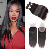 Ali Annabelle Brazilian Straight Human Hair Weave Bundles With Closure
