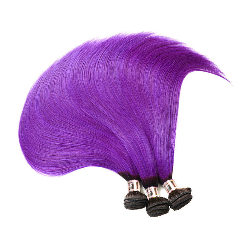 Ali Annabelle Hair Ombre 1B/Purple Virgin Brazilian Straight Human Hair Weave 3 Bundles
