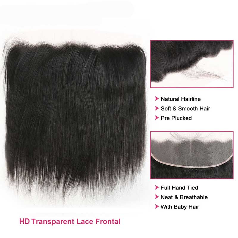 Brazilian Straight Human Hair Weave Bundles With HD Frontal-6