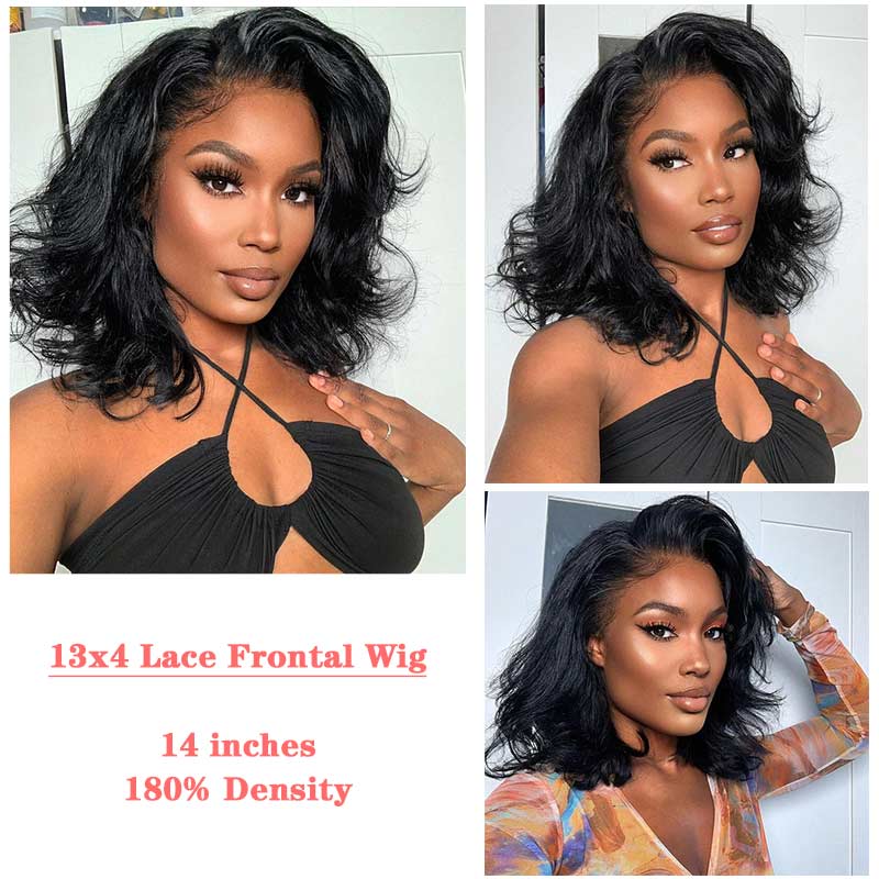 Ali Annabelle 14 Inch Short Body Wave Lace Frontal Wigs Shoulder Length 13x4 Human Hair Wigs