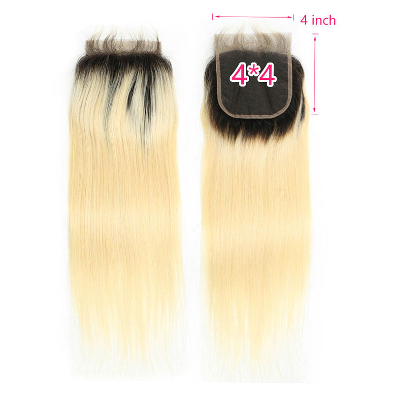 Honey Blonde Brazilian Straight Remy Human Hair Lace Closure Bundles-6