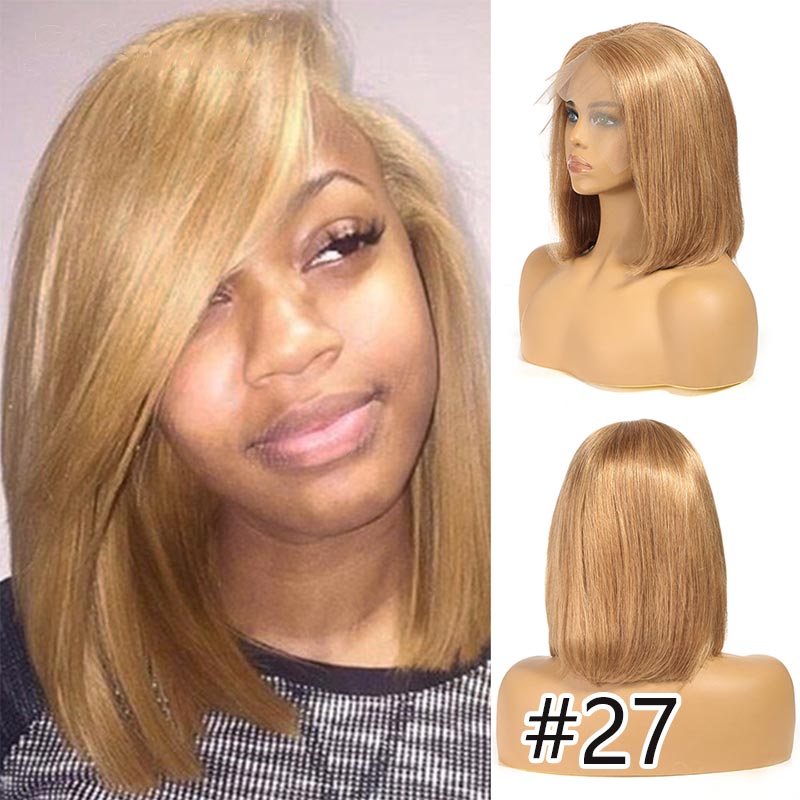 Ali Annabelle #27 Colored Human Hair Wigs Caramel Blonde Straight Short Bob Lace Front Wig