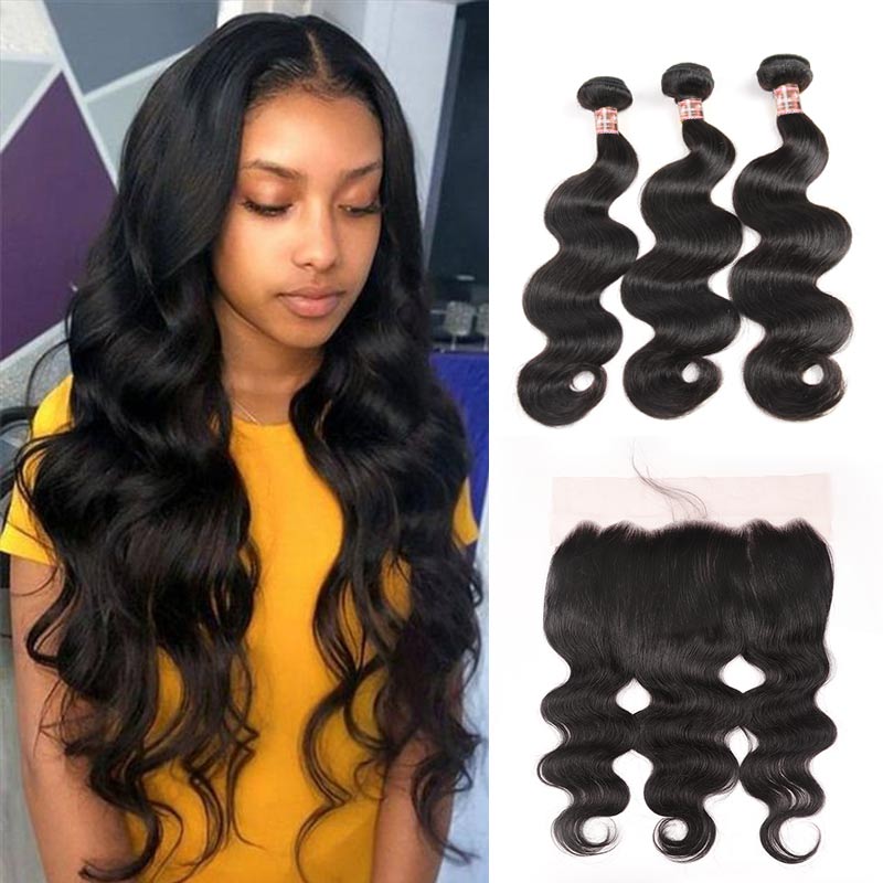 Ali Annabelle Brazilian Body Wave Human Hair Bundles With Lace Frontal