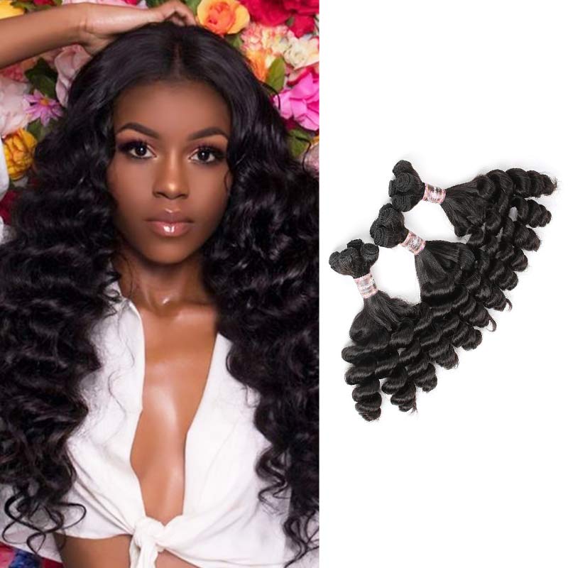 Ali Annabelle Funmi Hair Weave Tight Loose Curl Natural Color Double Drawn Human Hair Extensions