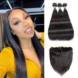 Ali Annabelle Brazilian Straight Human Hair Bundles With 13x4 Ear To Ear Lace Frontal 10-20inch