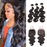 Ali Annabelle 4 Bundles Body Wave Human Hair With 4x4 Swiss Lace Closure Natural Color