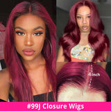 Ali Annabelle 4x4 Burgundy Red PrePlucked 99J Lace Closure Human Hair Wigs