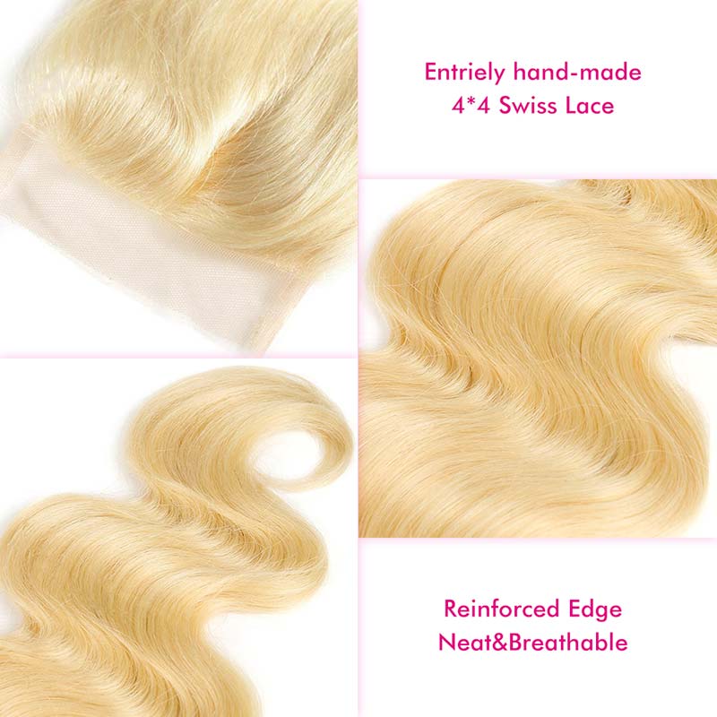 Ali Annabelle 613 Honey Blonde Remy Brazilian Body Wave Human Hair Bundles With Closure