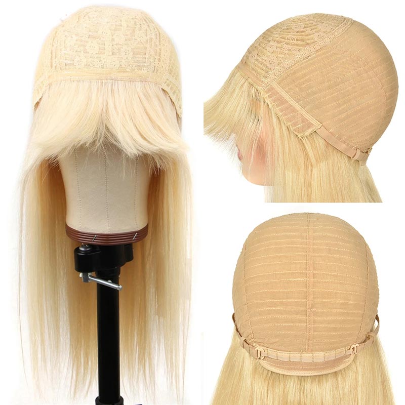 Ali Annabelle 613 Honey Blonde Glueless Straight Human Hair Wigs With Bangs Full Machine Made Wig