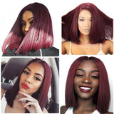 Ali Annabelle 99J Color Burgundy Red Short Bob Wigs 150% Density Straight Lace Closure Wig