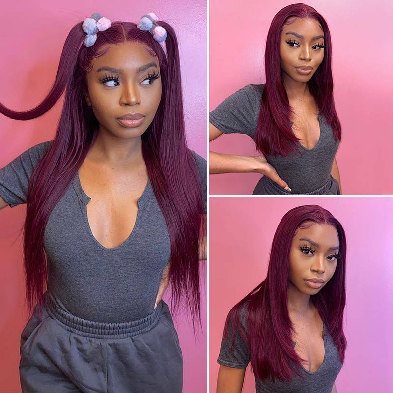 Order 4x4 Burgundy Red PrePlucked 99J Lace Closure Human Hair Wigs ...