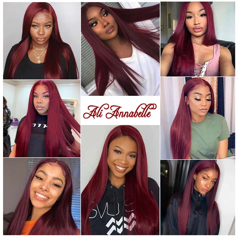 Ali Annabelle 99J Burgundy Red Straight T Part Lace Human Hair Wigs