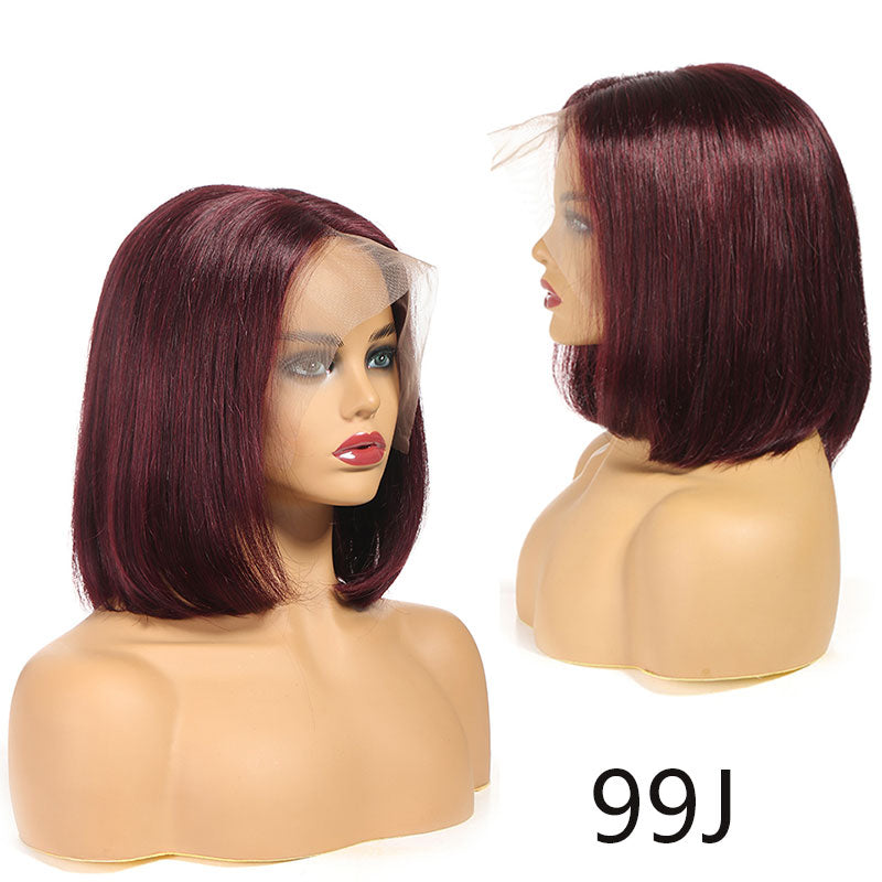 Ali Annabelle 99J Color Burgundy Red Short Bob Wigs 150% Density Straight Lace Closure Wig
