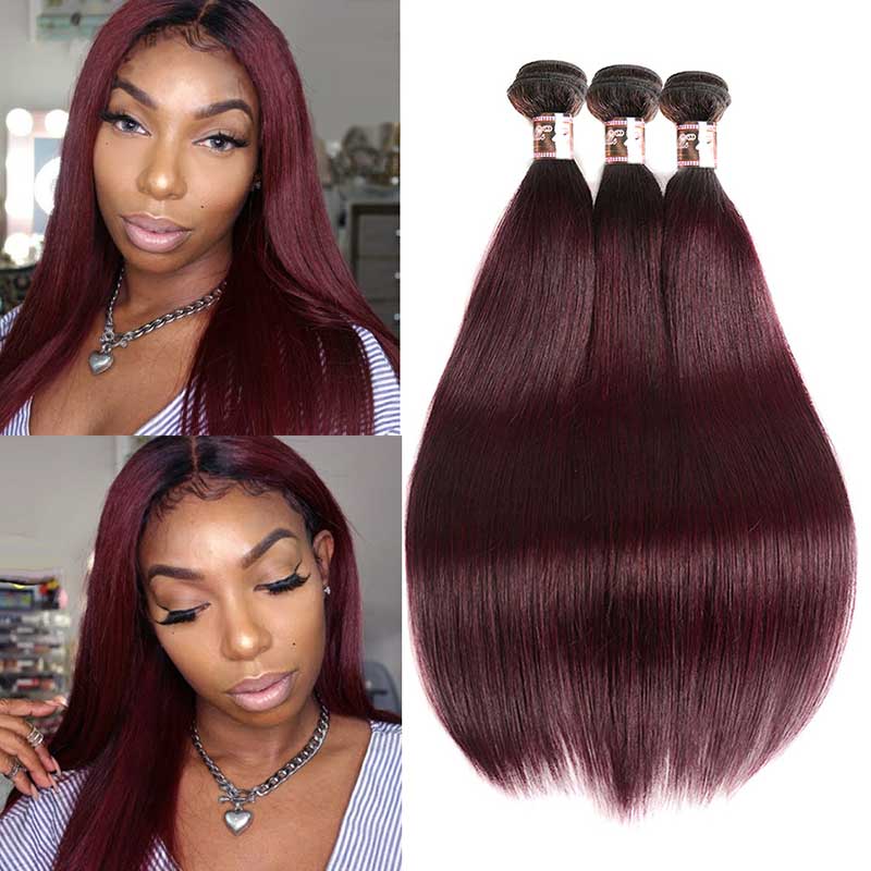 Ombre 1B/99J Burgundy Red Brazilian Straight Human Hair Wigs-6