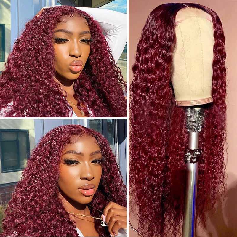 Order 4x4 99J Brazilian Kinky Curly Lace Closure Human Hair Wigs ...