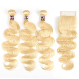 Blonde Remy Brazilian Wavy Human Hair Bundles With Closure-6