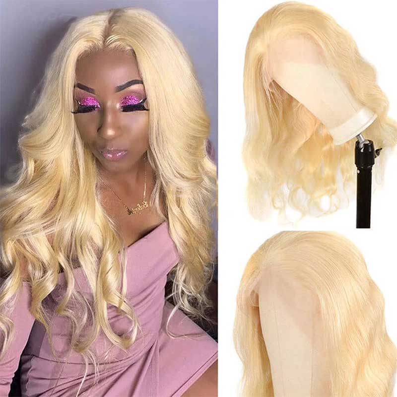 Honey Blonde Brazilian Wavy Lace Front Human Hair Wigs-5