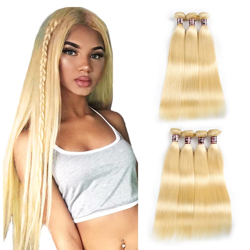 Blonde Remy Brazilian Straight Human Hair Bundle Deals-5