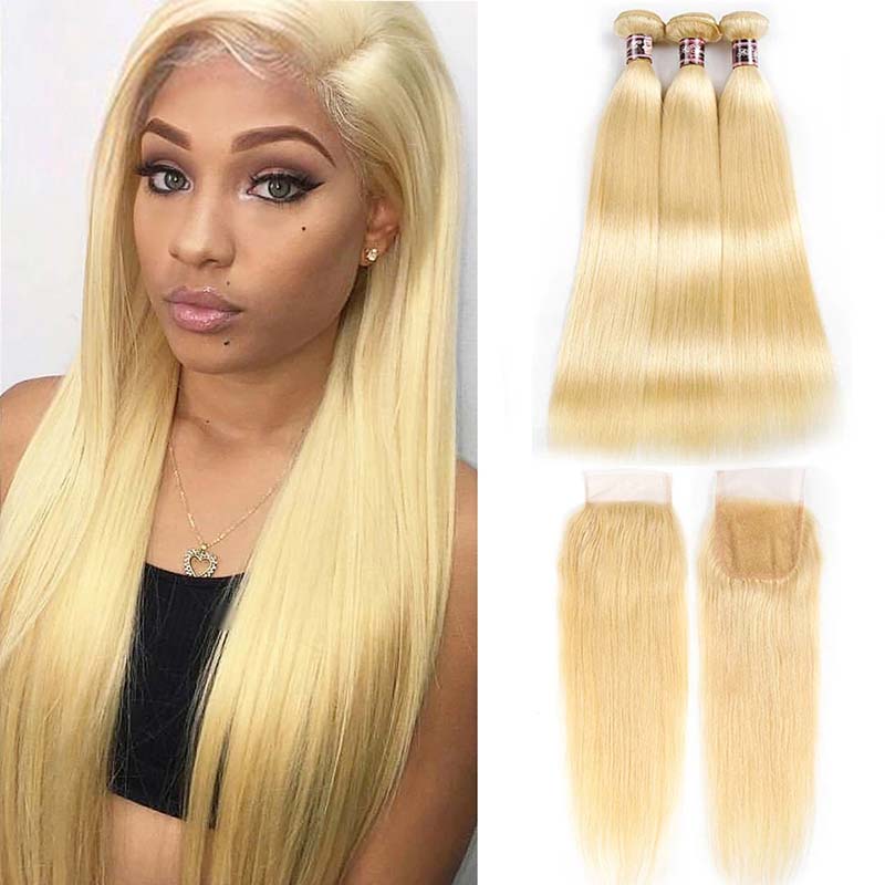 Ali Annabelle Bone Straight 613 Blonde Human Hair Bundles With Closure Quick Weave Sew In Styles