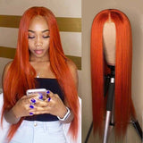 Ginger Orange Brazilian Straight Lace Closure Human Hair Wigs-6