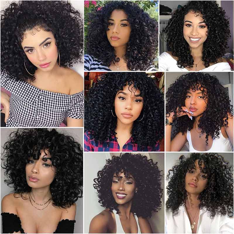 Ali Annabelle Jerry Curly Short Bob Human Hair Wigs Full Machine Made Glueless Wig with Bangs
