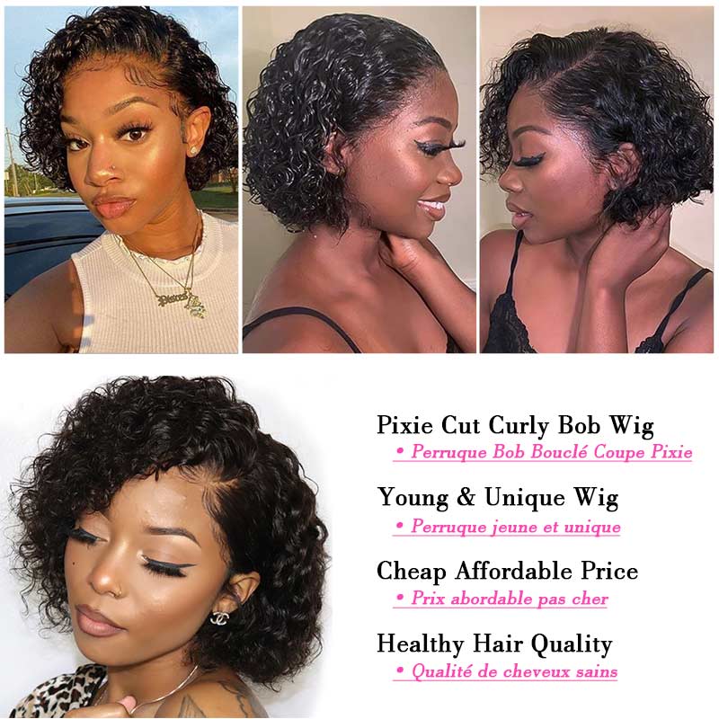 Pixie Cut Wig Short Curly 13x1 Transparent Lace Wigs Human Hair For Women