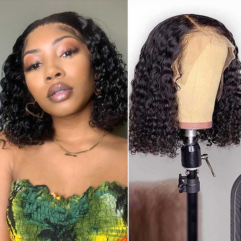 Ali Annabelle Short Kinky Curly Bob Lace Front Wigs Pre-Plucked Blunt Cut Bob Wig