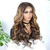 Ali Annabelle Highlight Brown Honey Blonde Ombre Wig 4/27 Body Wave Long Lace Front Human Hair Wigs