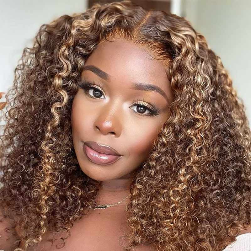 Ali Annabelle Mix Color Highlight Curly Bob Wig 4x4 Lace Closure Wig Summer Vibe