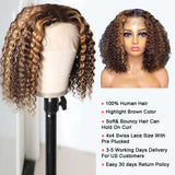 Ali Annabelle Mix Color Highlight Curly Bob Wig 4x4 Lace Closure Wig Summer Vibe