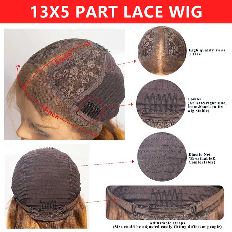 Ali Annabelle Ombre Highlight Brown Honey Blonde Premade Straight Lace Front Human Hair Wigs