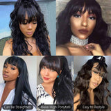 Ali Annabelle Machine Made Body Wave Human Hair Wigs With Bangs