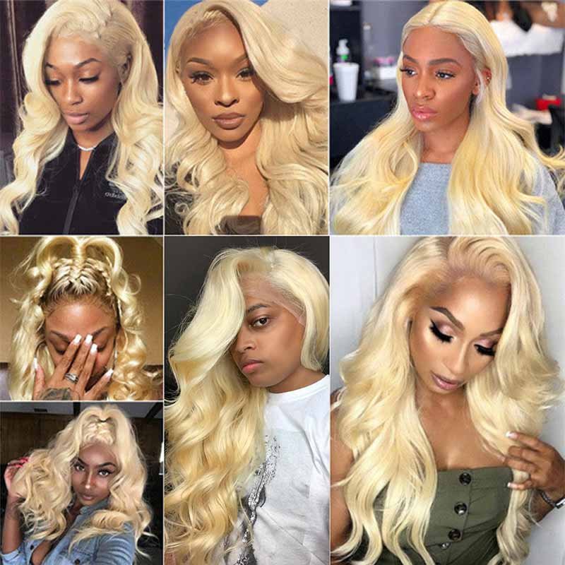 Honey Blonde Brazilian Wavy Lace Front Human Hair Wigs-6