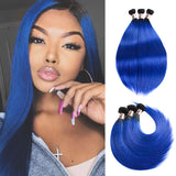 Ali Annabelle 1B/Blue 3 Bundles Virgin Straight Human Hair Weave Two Tone Color Ombre Brazilian Hair